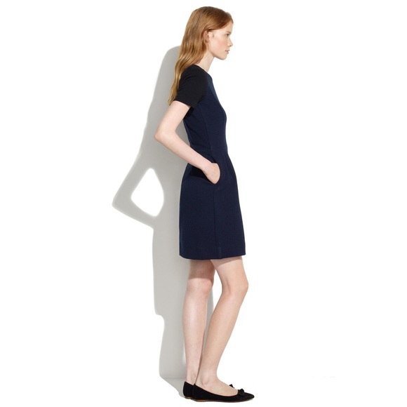 Madewell Gallerist Ponte Dress Colorblock Black Navy Sz 2 - Picture 2 of 13